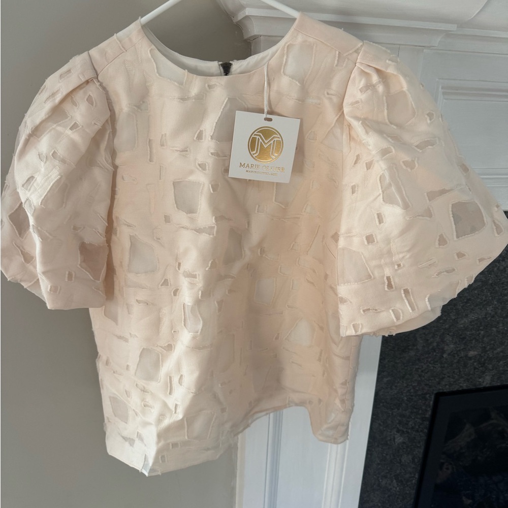 Marie Oliver Pale Blush Cutout Puff Sleeve Blouse